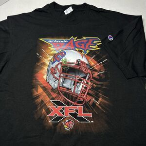 Vintage XFL Football Tee Orlando Rage T-Shirt Black Champion Size XL